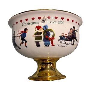 VTG Charles Wysocki Christmas Holiday Love 2000 Pedestal Serving Bowl Teleflora